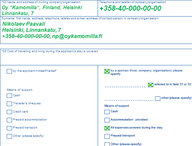 Временная рабочая виза в Финляндию: образец заполнения анкеты