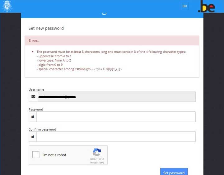 Ошибка при установке пароля
